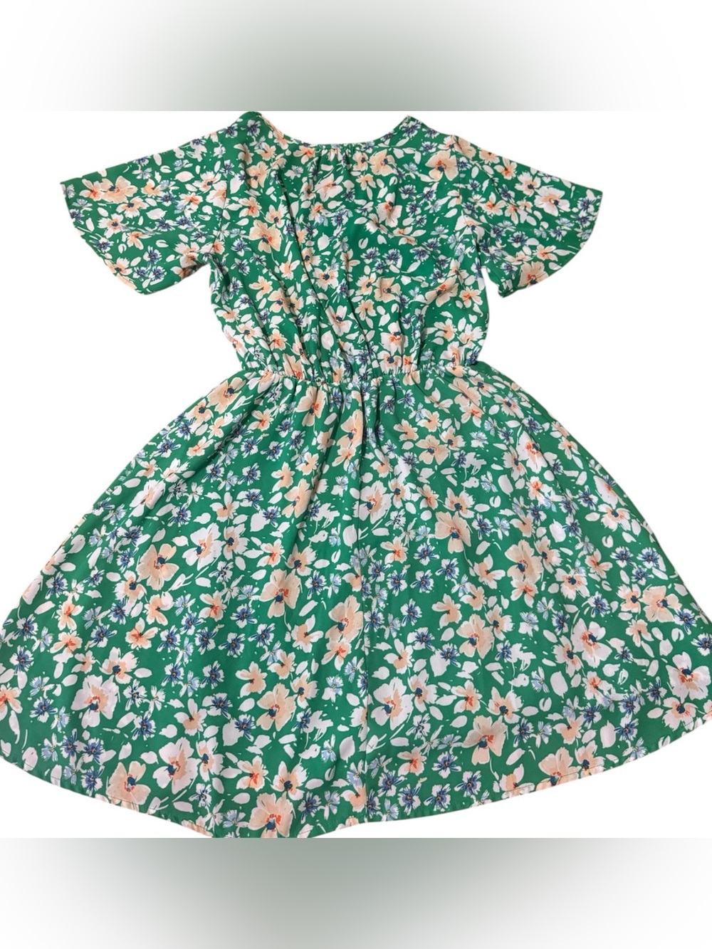 Green Floral Wrap Style Dress - Picture 2 of 3